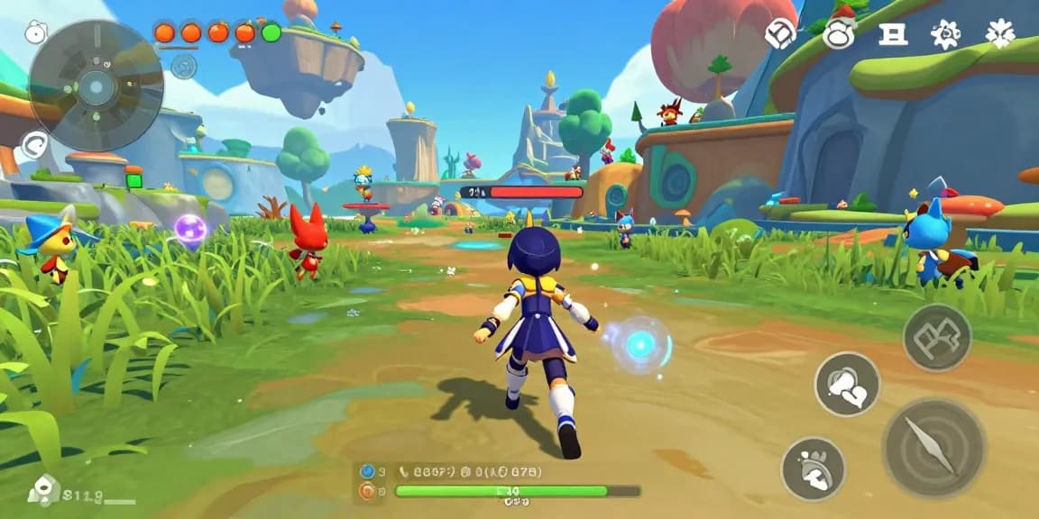 Engaging character in a vibrant 3D world playing a dynamic hentai game.