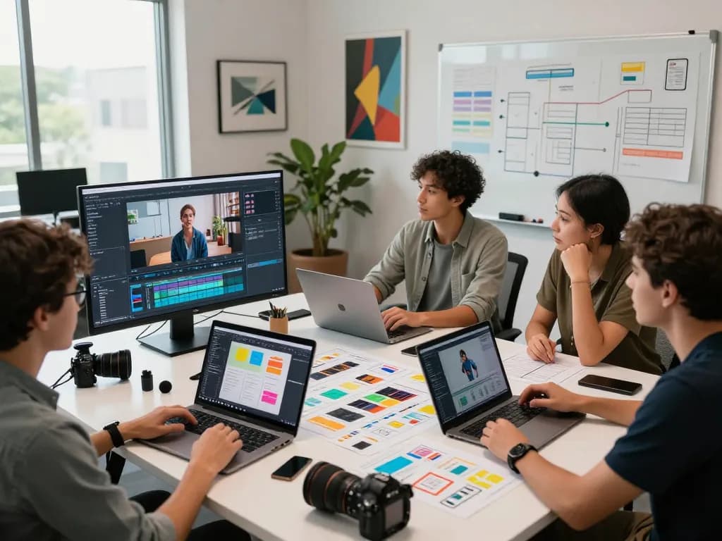 Content creators utilize seedance 2.0 ai for innovative video production workflows in a modern office.