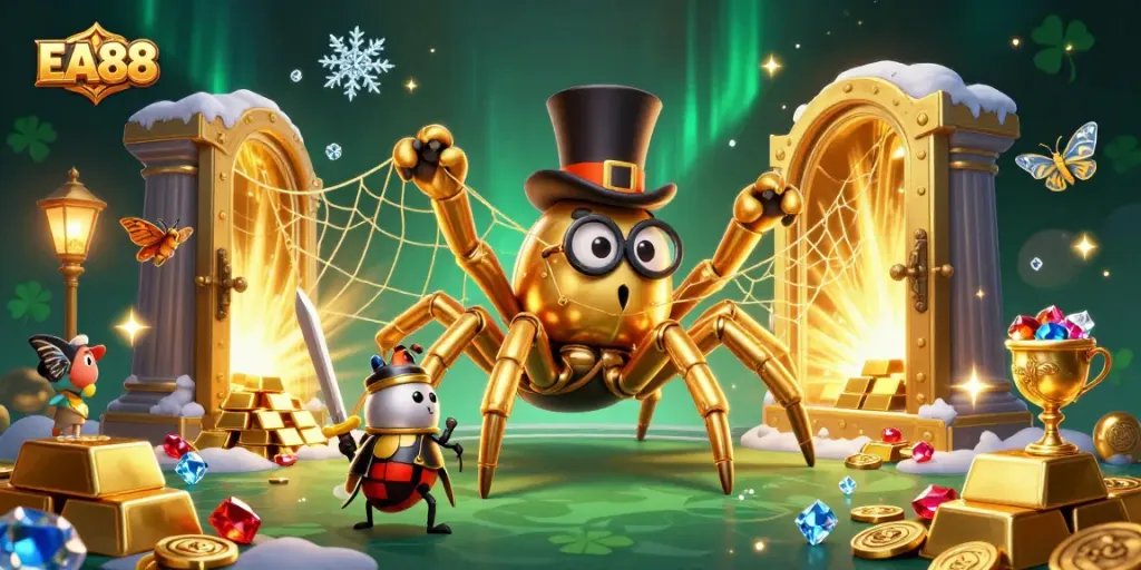 Experience EA88's golden casino world with vibrant treasures and enchanting characters.