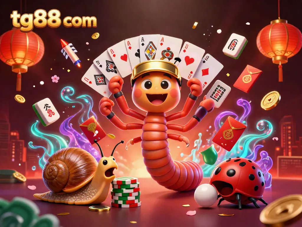 Experience thrilling moments at tg88 com with vibrant illustrations of casino excitement, featuring unique characters and game elements.