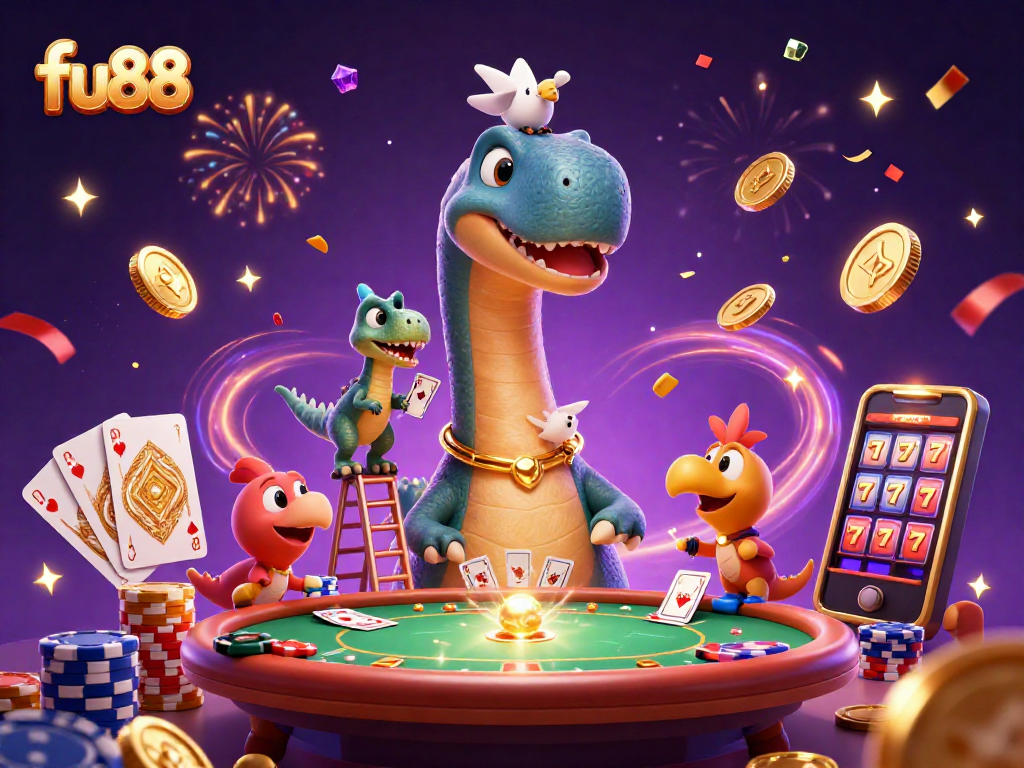 fu88 elevates your gaming experience with thrilling dynamic casino scenes of vibrant gameplay.