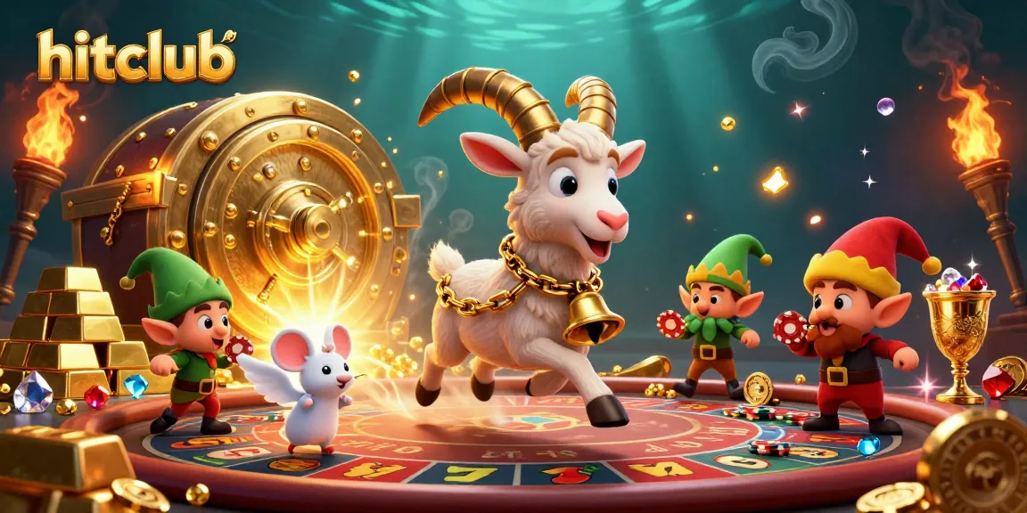 Join the excitement at hitclub's casino with Krampus and festive characters amidst shimmering treasures.