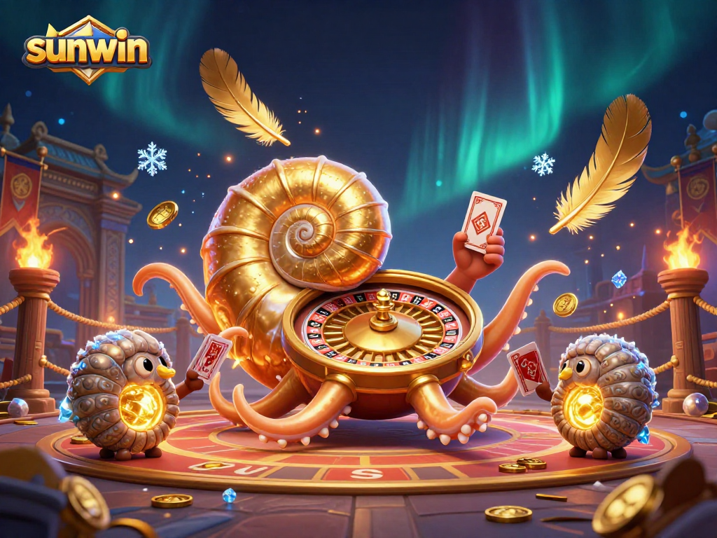 Bet big with sunwin's vibrant 3D illustration showcasing an ancient nautilus roulette wheel and glowing companions.