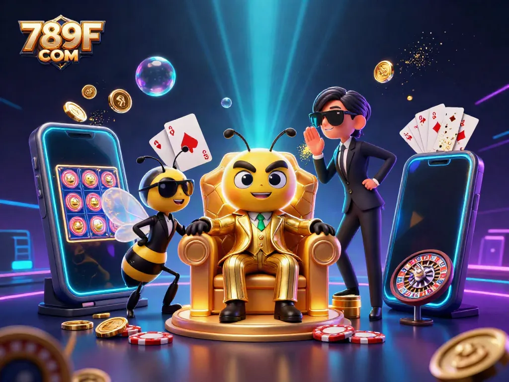 Experience thrilling gameplay at 789F COM, showcasing a vibrant scene with casino elements and animated characters.