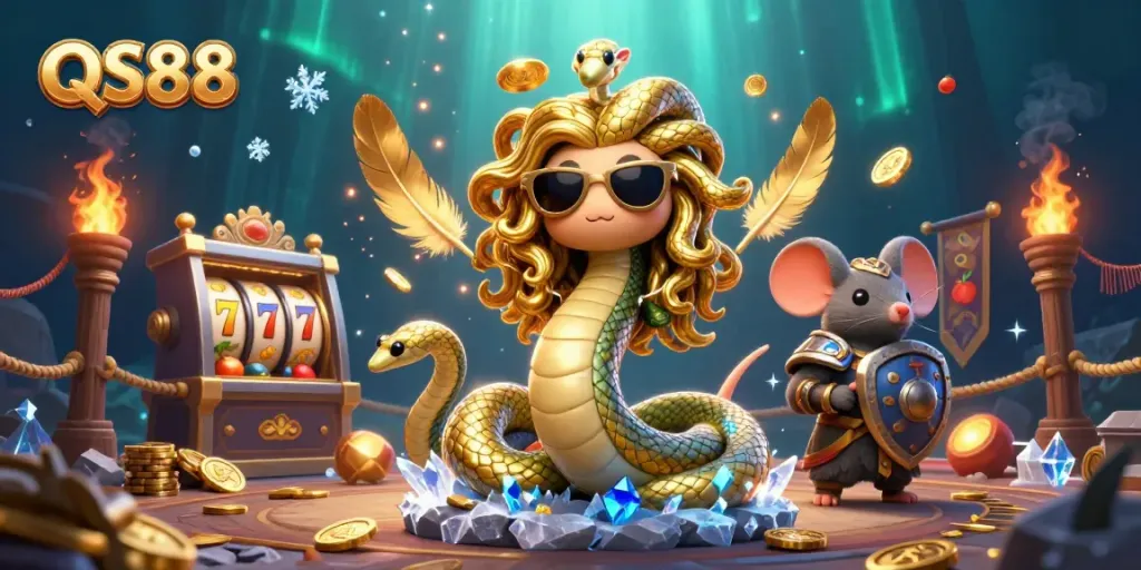 Experience thrilling gaming action at QS88 with lively characters and dynamic casino elements.