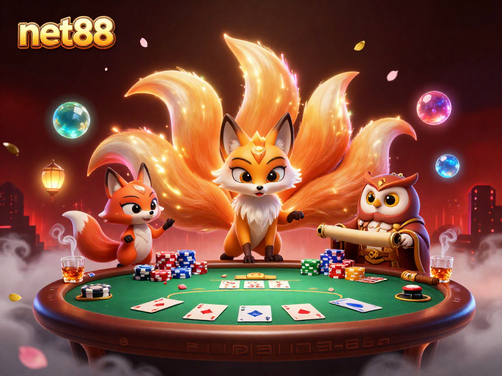 Experience thrilling gameplay with net88's poker elements and vibrant characters in this captivating illustration.