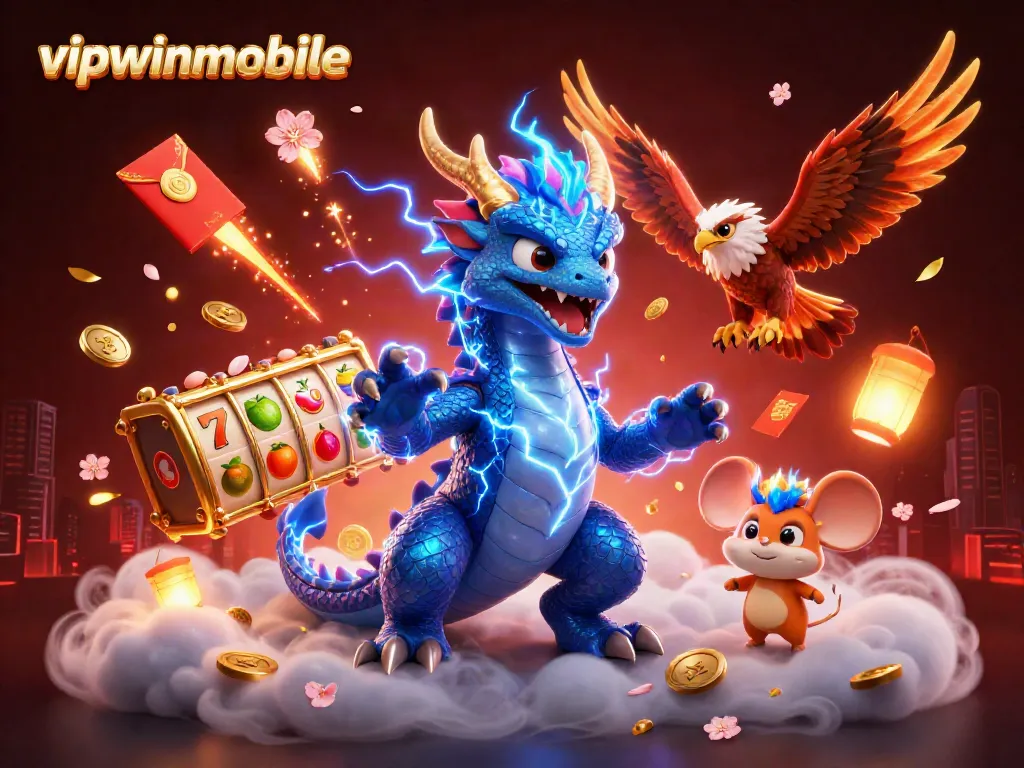 Experience thrilling gameplay with vipwinmobile in this dynamic 3D casino illustration.