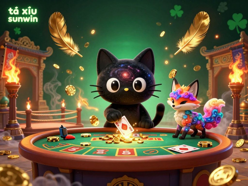 Engage in exciting gameplay with tài xỉu sunwin while a cosmic black hole cat draws in golden chips amid a vibrant casino.