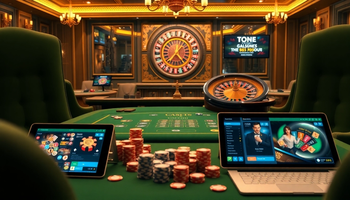 Engaging gambling scene at https://bl555.rocks/ featuring a luxurious poker table and spinning roulette wheel.