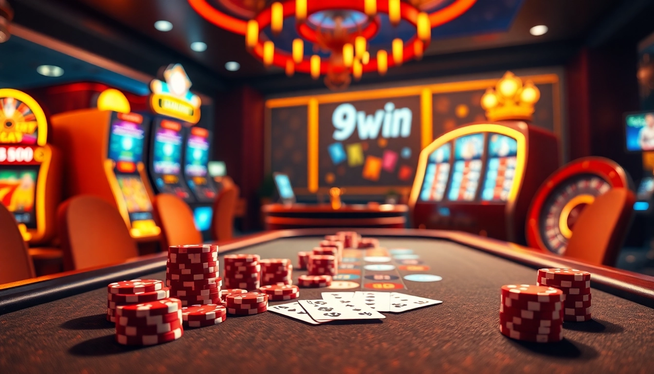 A vibrant casino scene featuring 98win poker chips and cards on an exciting table.