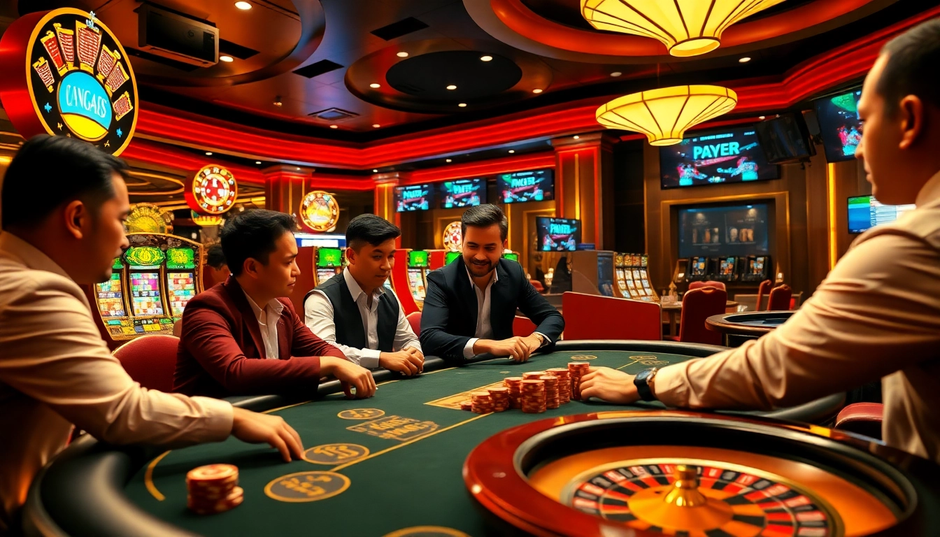 A dynamic casino scene depicting intense poker gameplay while highlighting the thrills of https://tg88com.net/ for online gamblers.