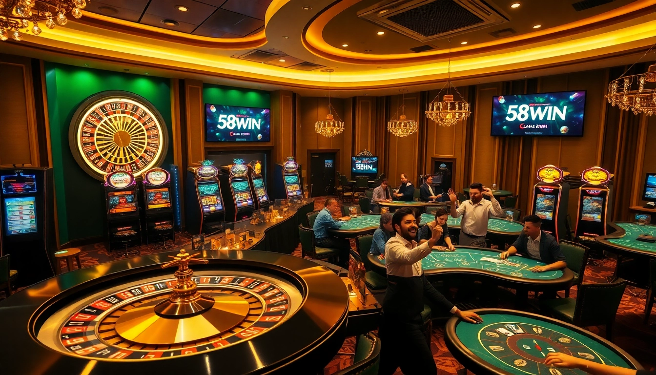 Players enjoying thrilling games at 58WIN's luxury casino tables.