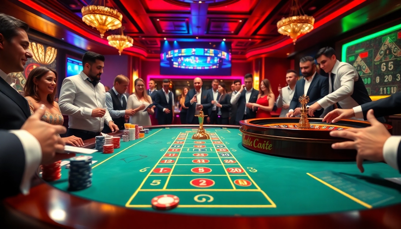 Hubet players enjoying an exciting casino gaming experience at a vibrant table.