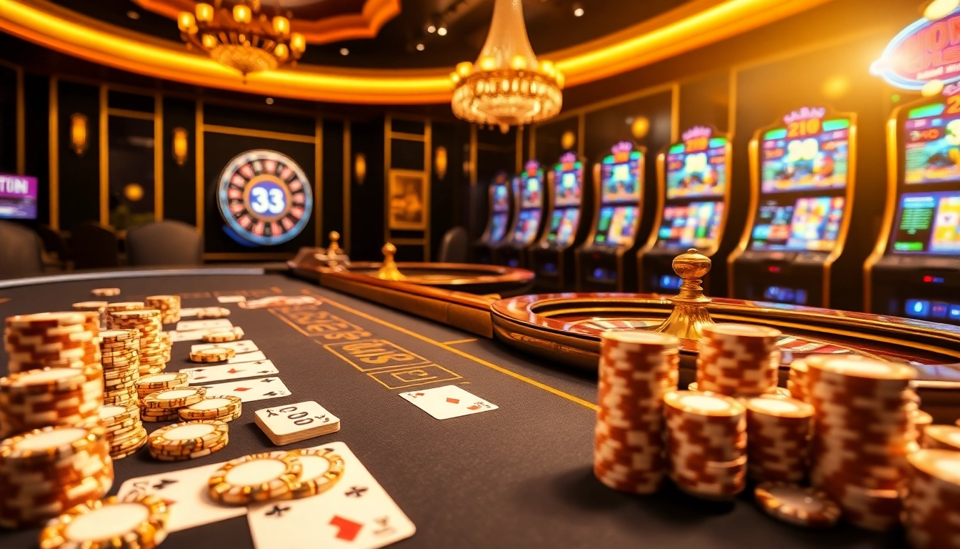 Playing exciting casino games at 33win with luxurious poker tables and stunning slot machines.