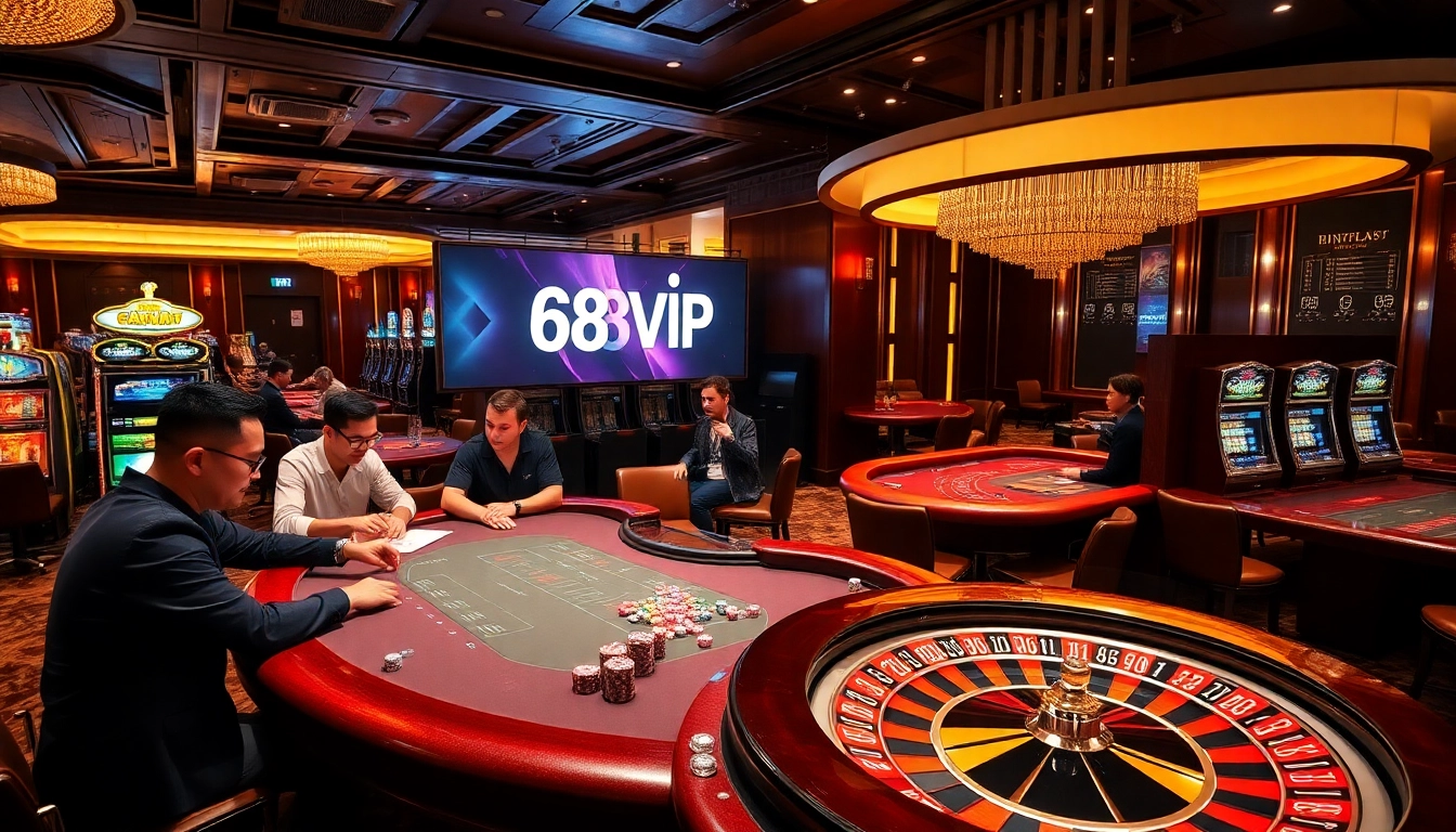 Excited gamblers enjoy high-stakes poker and roulette at 68VIP Casino.