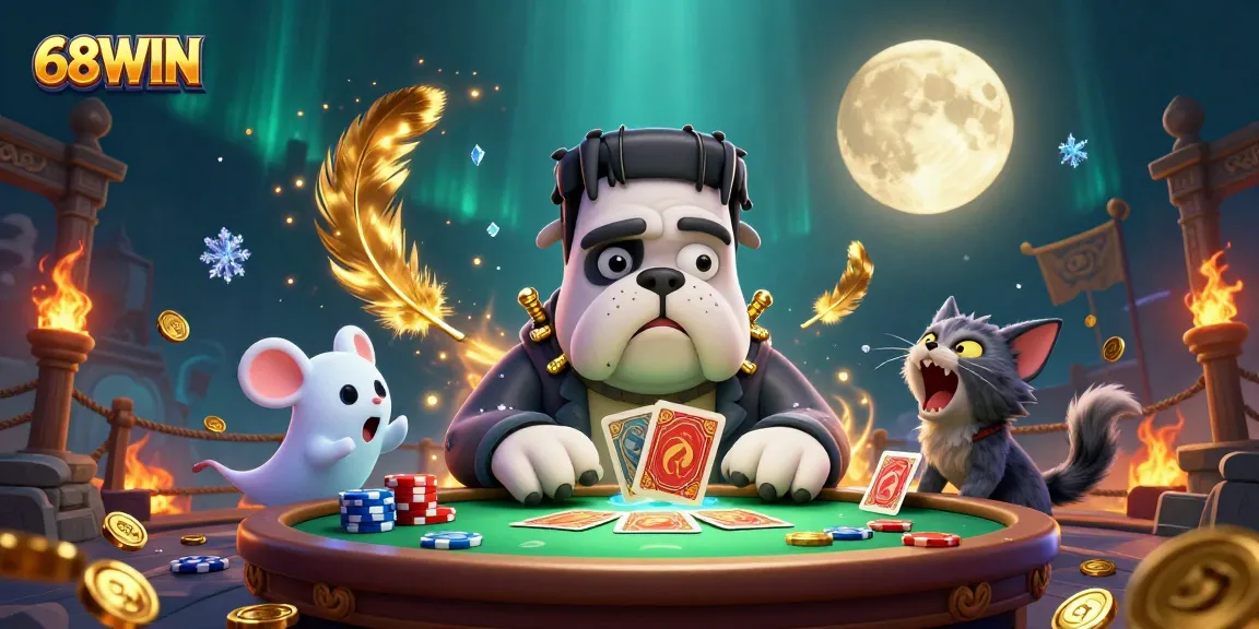 Engage in thrilling gameplay with 68WIN, featuring vibrant colorful characters and a dynamic casino scene.