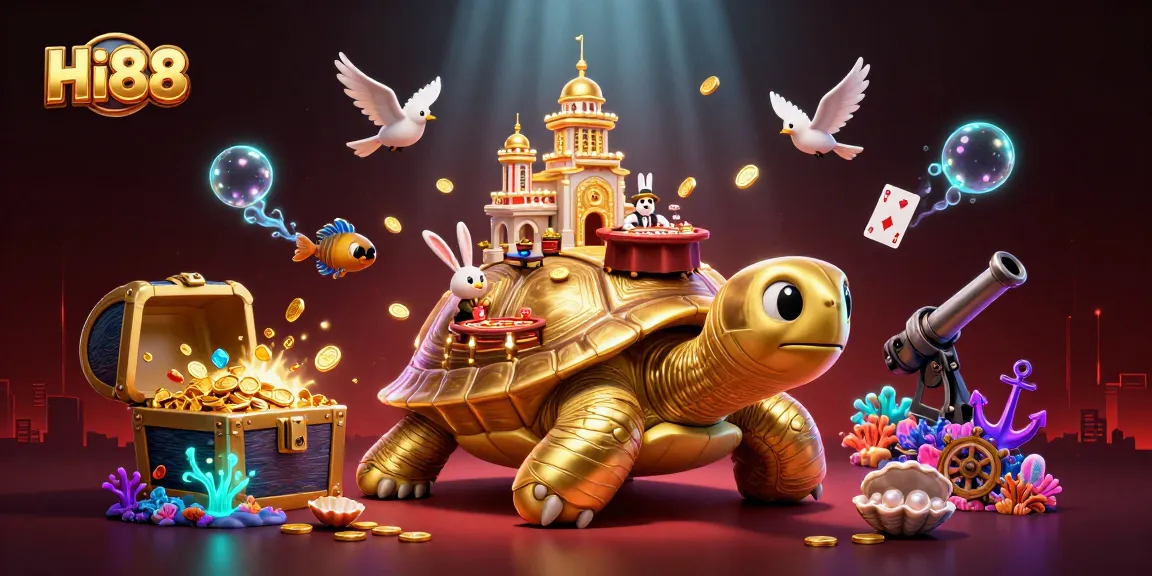 Experience the excitement of Hi88 with a vibrant 3D casino scene featuring dynamic gaming elements and characters.