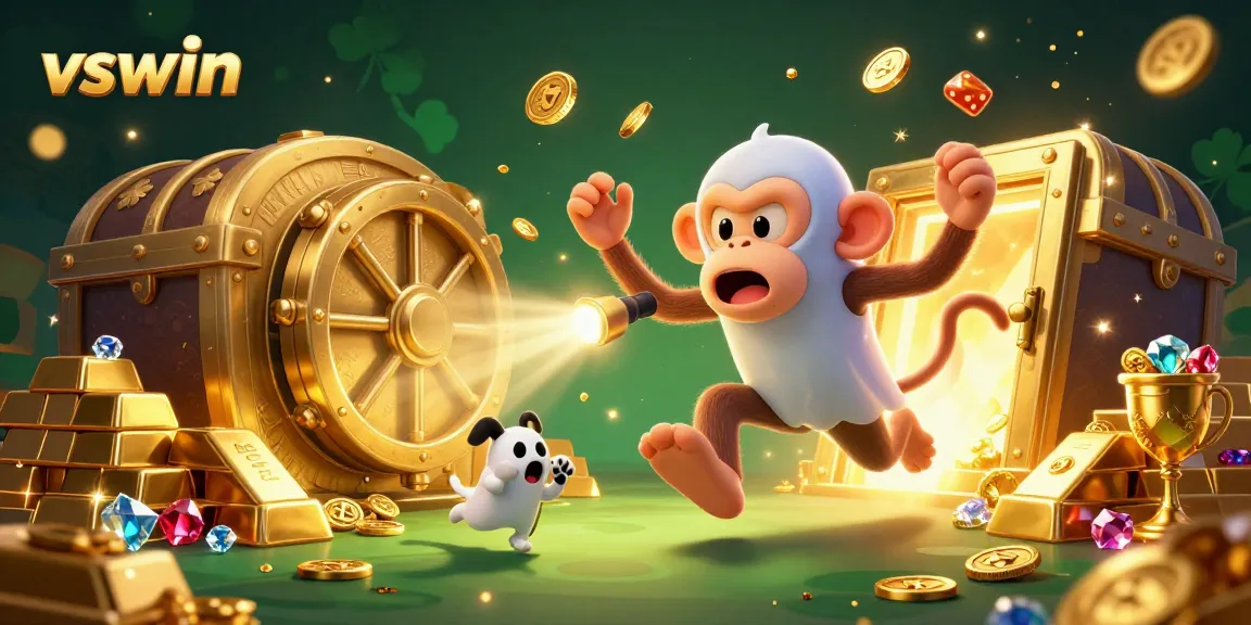 Experience the excitement of VSWIN with a playful ghost-hunting puppy and a mischievous poltergeist monkey in a haunted casino.