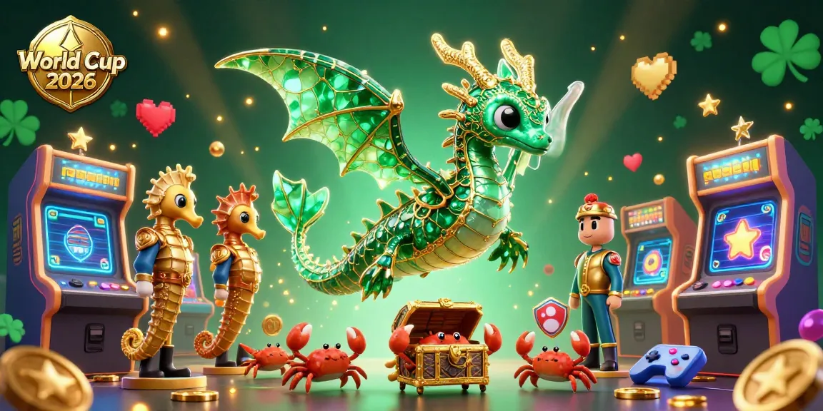 Experience World Cup 2026 with a vibrant 3D scene featuring a dragon and interactive casino elements.