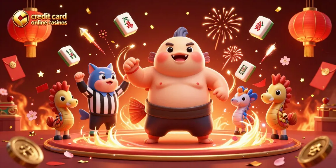 Experience thrilling action at credit card online casinos with lively fugu characters and casino elements.