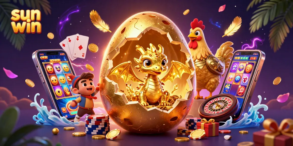 Engage with exciting games at sun win, featuring a golden dragon and dynamic casino elements.