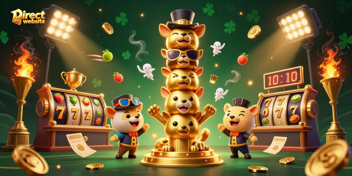 Win big on a Direct website with a vibrant 3D casino scene showcasing slots and lively characters.