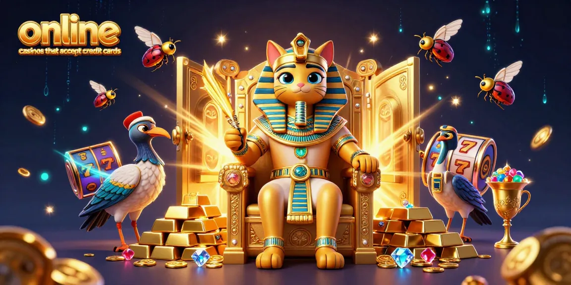 Engage with online casinos that accept credit cards through this vibrant 3D illustration filled with casino elements.