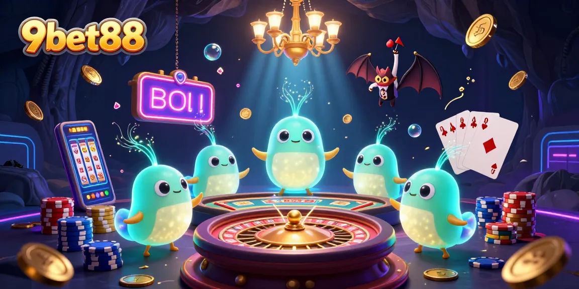 Experience thrilling 9bet88 casino action with bioluminescent glowworms and vibrant game elements.