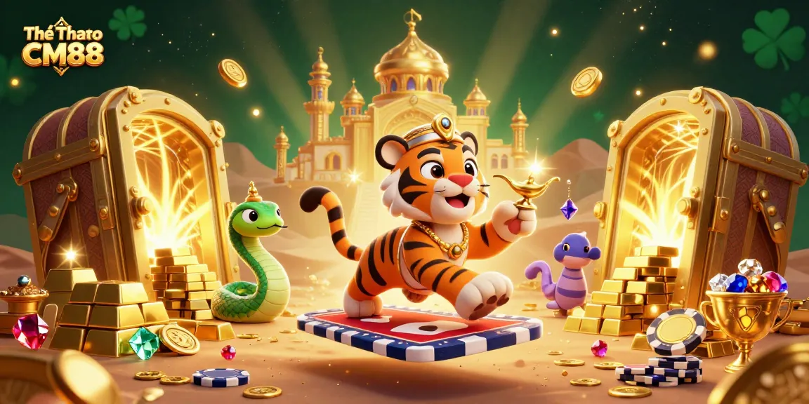 Engage your passion with Thể Thao CM88 through a vibrant 3D illustration showcasing dynamic casino elements.