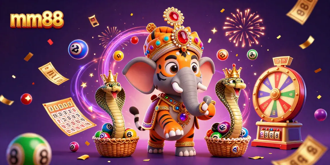 mm88 celebrates with a vibrant scene of an Indian maharaja tiger, elephant, and cobra amidst a lottery-themed extravaganza.