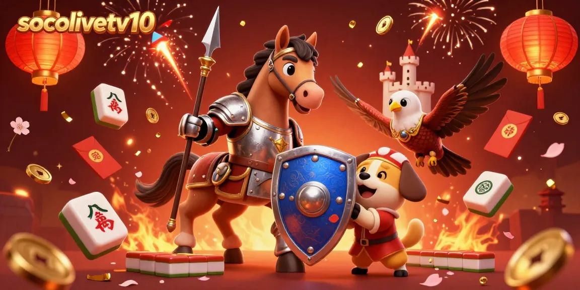 Socolivetv10 ignites excitement with a lively gambling scene featuring knights, tiles, and festive elements.