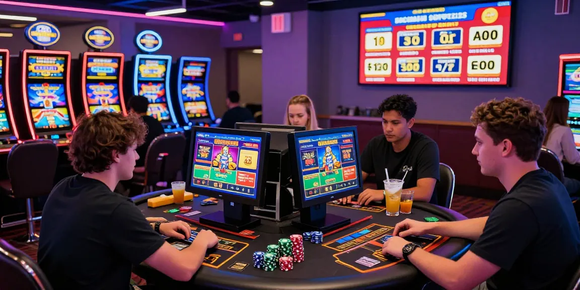 Exciting atmosphere of credit card casinos with players enjoying diverse games, vibrant lights, and social interaction.