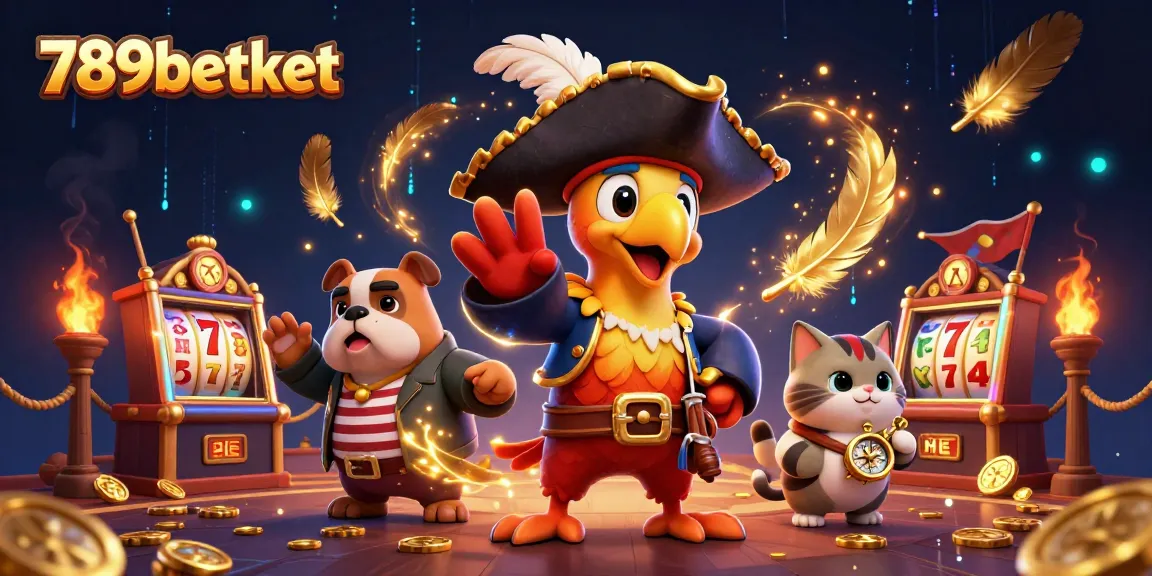 Experience thrilling gaming at 789betket with vibrant pirate captains and slot machines.