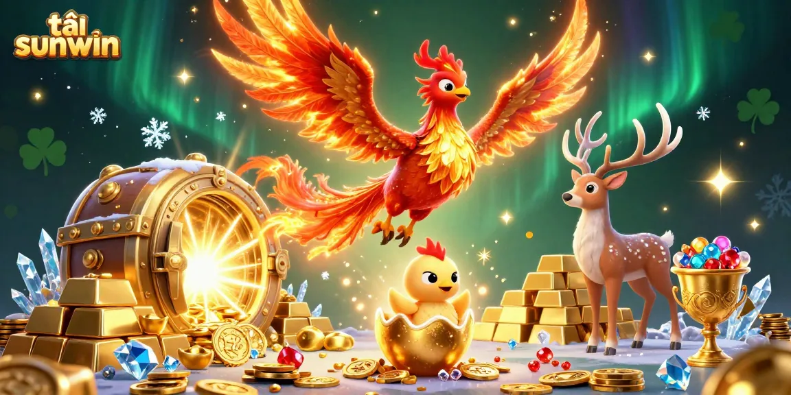 Experience the thrill of tải sunwin with vibrant casino-themed imagery featuring treasures and mythical characters.