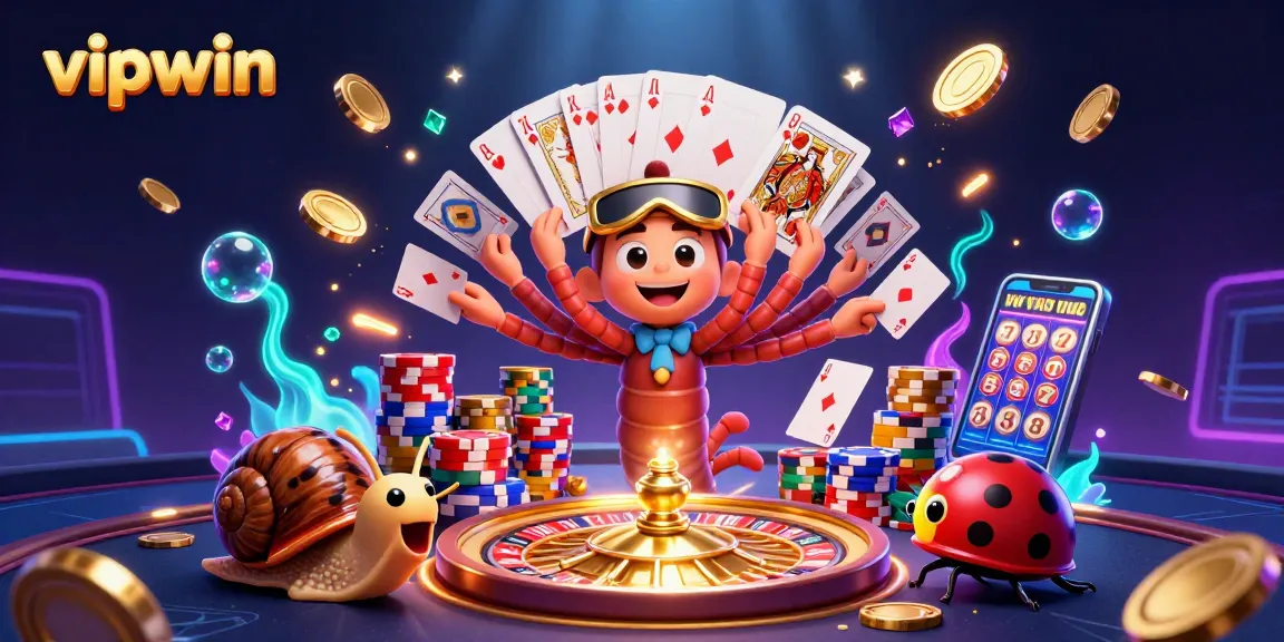 Play and win with vipwin in a vibrant 3D casino scene showcasing exciting gameplay elements.