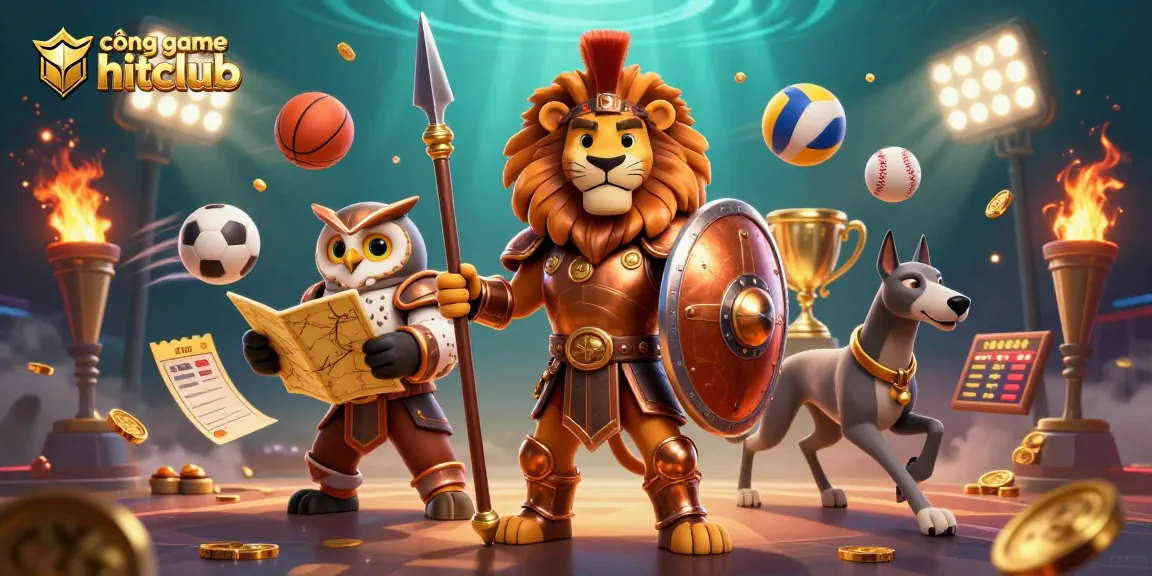 Engage with cổng game hitclub through an exciting 3D illustration showcasing dynamic sports betting elements.