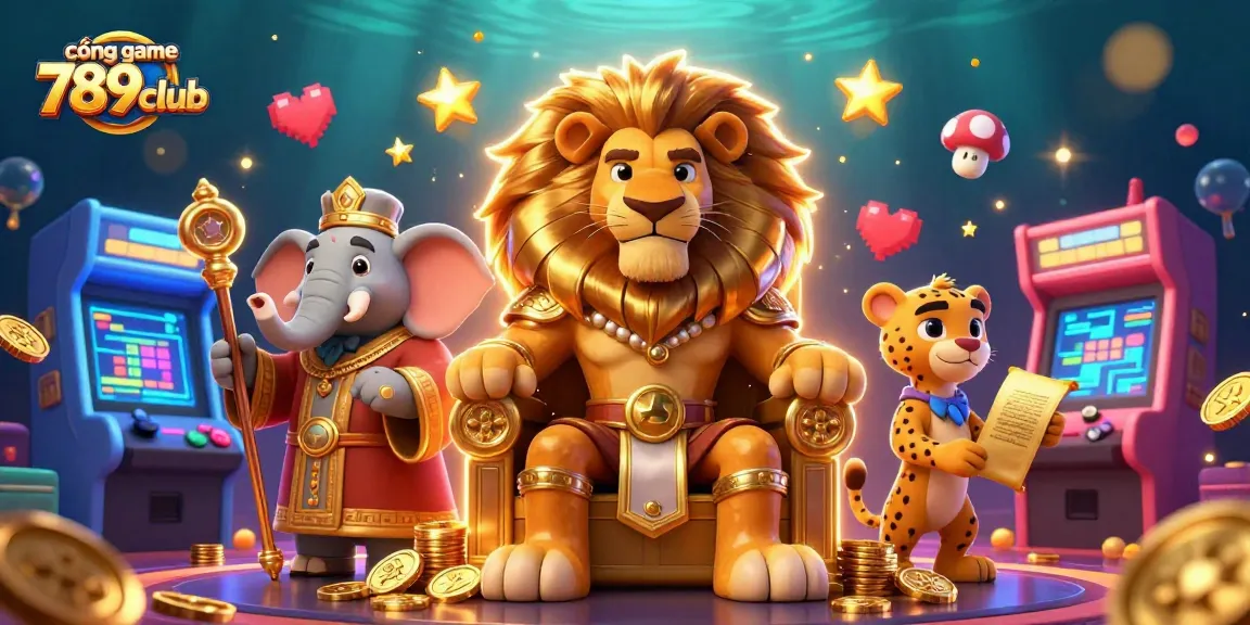 Experience the excitement at cổng game 789club with a vibrant 3D casino scene featuring unique characters and game elements.