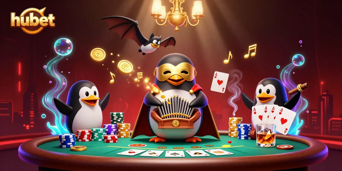Experience the thrills of the hubet casino with animated characters, gold coins, and poker action!