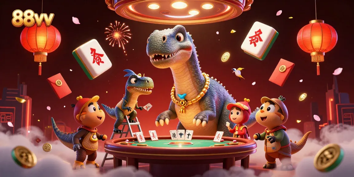 Experience thrilling games at 88vv with a whimsical 3D casino illustration featuring vibrant characters.